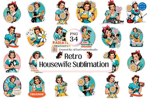 Download Retro Housewife Digital Stickers Bundle - Digital stickers Collection