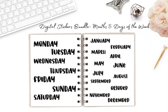 Download Digital Stickers Bundle- Months &amp; Days - Digital stickers Collection