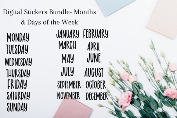 Download Digital Stickers Bundle Months and Days - Digital stickers Collection