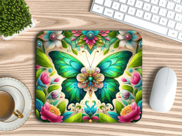 Download Teal Symmetry Butterfly Flower Mousepad - Butterfly Collection