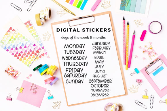 Download Digital Stickers Bundle- Months &amp; Week - Digital stickers Collection