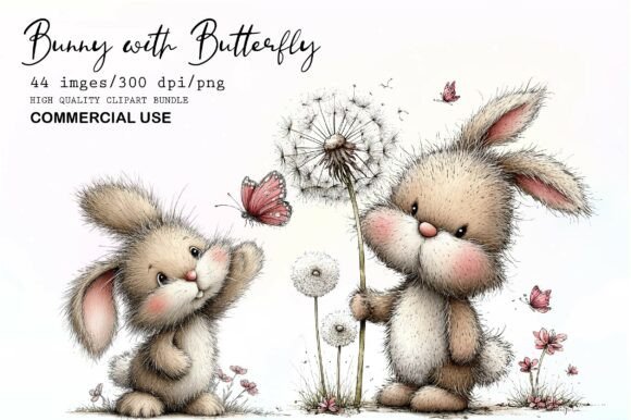 Download Whimsical Bunny with Butterfly Clipart - Butterfly Collection
