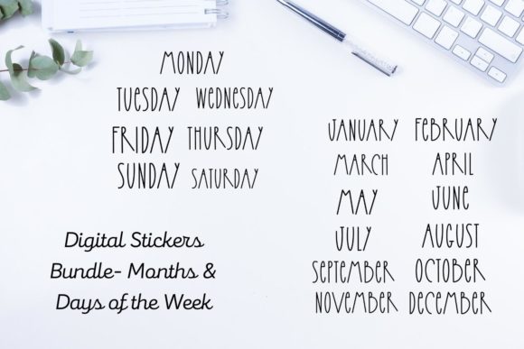 Download Digital Stickers Bundle Months and Days - Digital stickers Collection