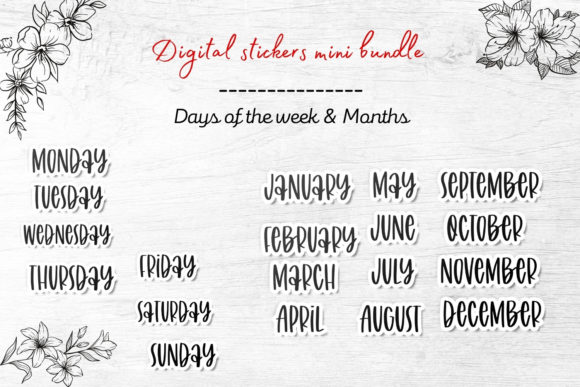 Download Digital Stickers Bundle- Months &amp; Week - Digital stickers Collection